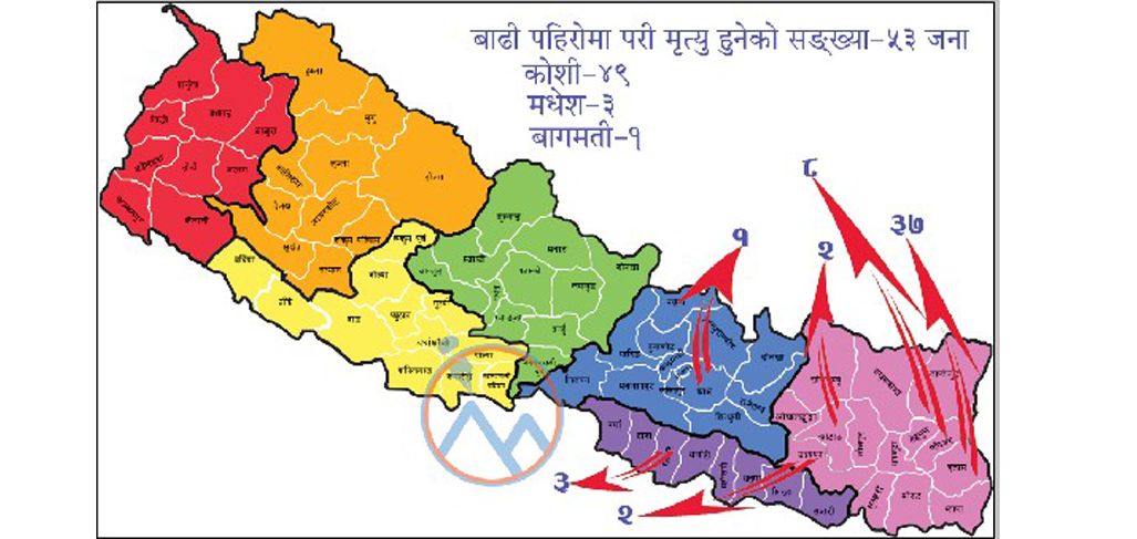 बाढीपहिरोमा ज्यान गुमाउनेको सङ्ख्या ५३